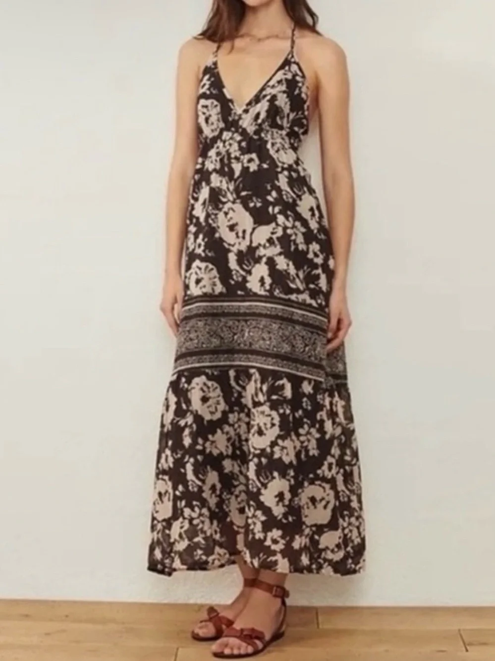 Ba&Sh Dress Brown Off White Sundress Maxi 4 Luxury